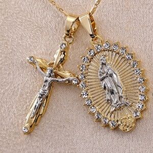 Mother Mary religious gold silver Jesus necklace